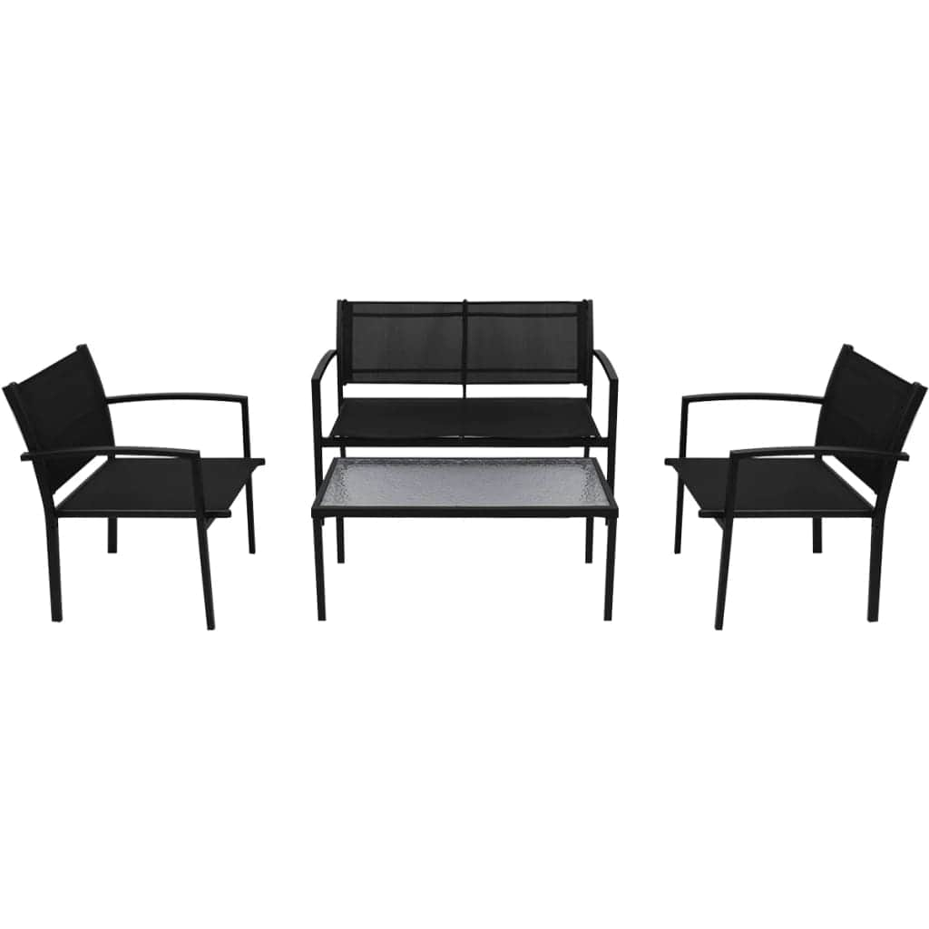 4 Piece Garden Lounge Set Textilene Black