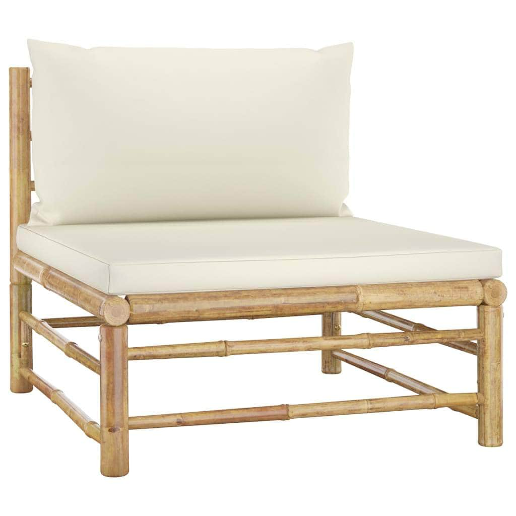 4 Piece Garden Lounge Set with Cream White Cushions Bamboo