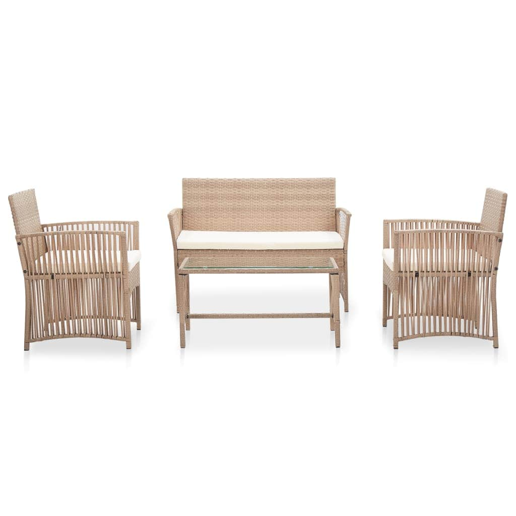 4 Piece Garden Lounge Set with Cushion Poly Rattan Beige