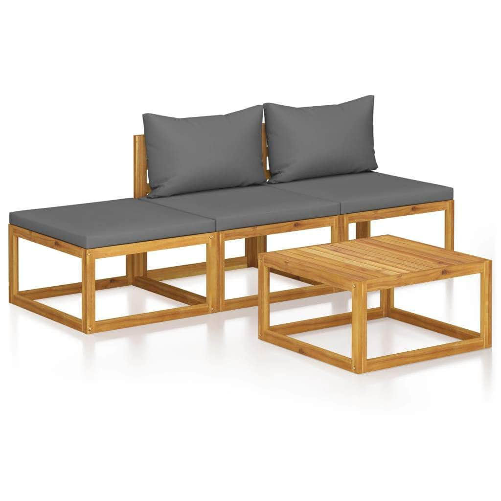 4-Piece Garden Lounge Set with Cushion Solid Acacia Wood