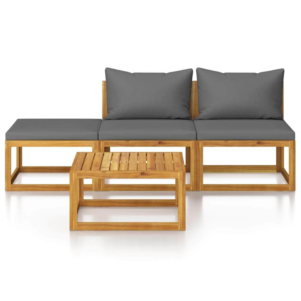 4-Piece Garden Lounge Set with Cushion Solid Acacia Wood