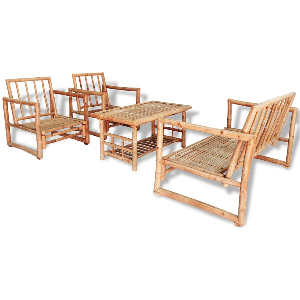 4 Piece Garden Lounge Set with Cushions Bamboo