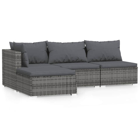 4 Piece Garden Lounge Set with Cushions Grey Poly Rattan