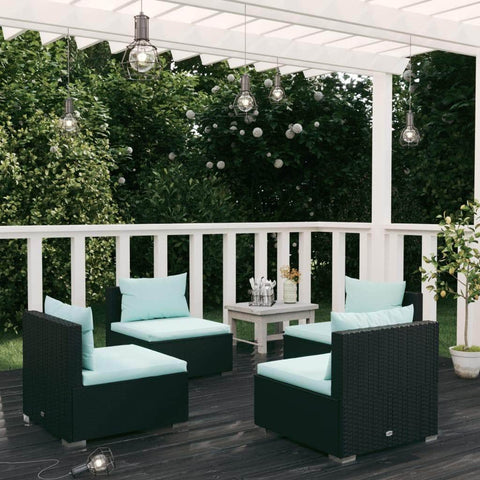 4 Piece Garden Lounge Set with Cushions Poly Rattan Black