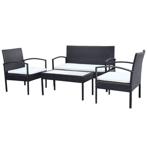 4 Piece Garden Lounge Set with Cushions Poly Rattan Black