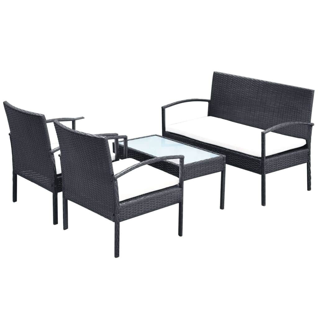 4 Piece Garden Lounge Set with Cushions Poly Rattan Black