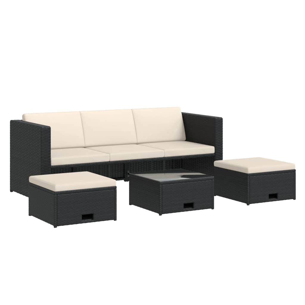 4 Piece Garden Lounge Set with Cushions Poly Rattan Black