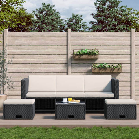 4 Piece Garden Lounge Set with Cushions Poly Rattan Black