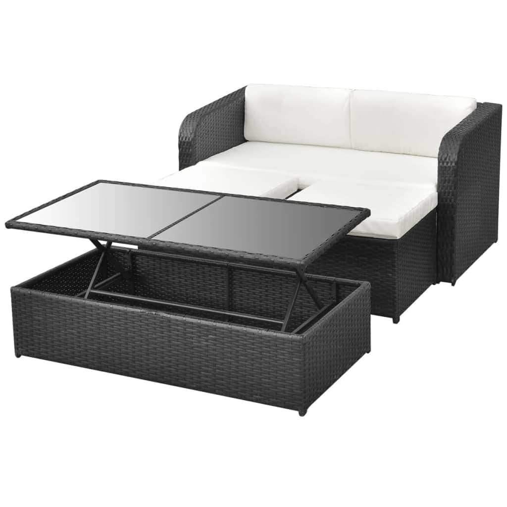 4 Piece Garden Lounge Set with Cushions Poly Rattan Black