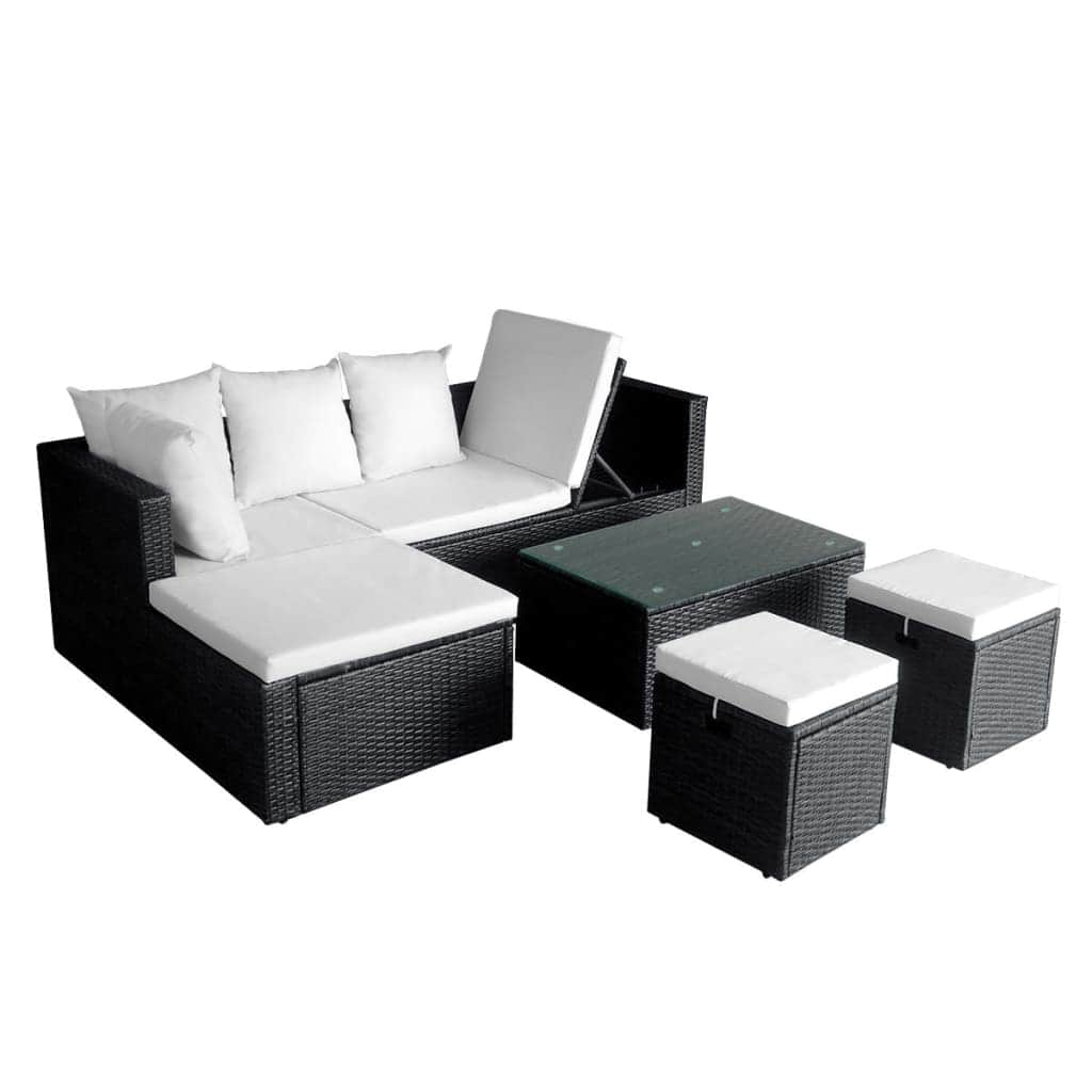 4 Piece Garden Lounge Set with Cushions Poly Rattan Black