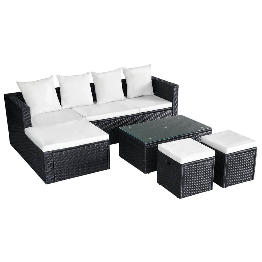 4 Piece Garden Lounge Set with Cushions Poly Rattan Black