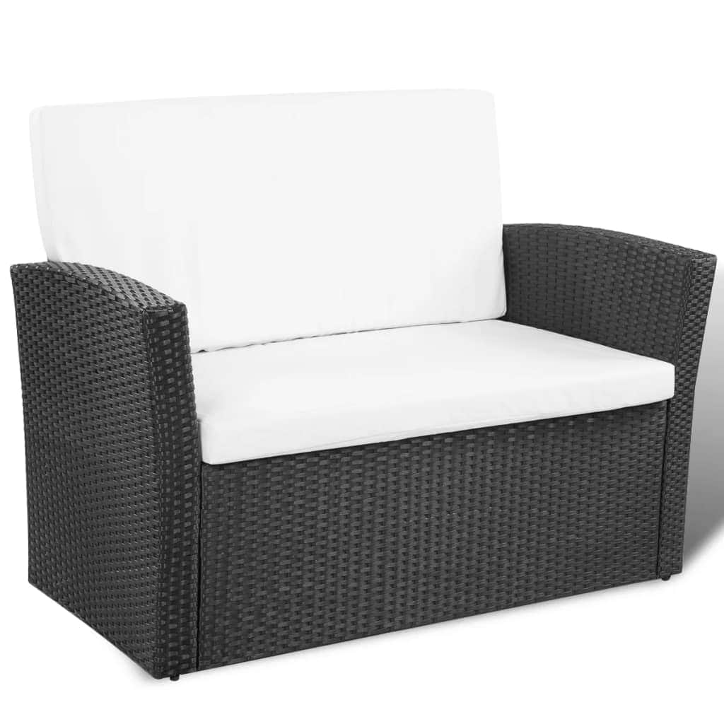 4 Piece Garden lounge set with Cushions Poly Rattan Black