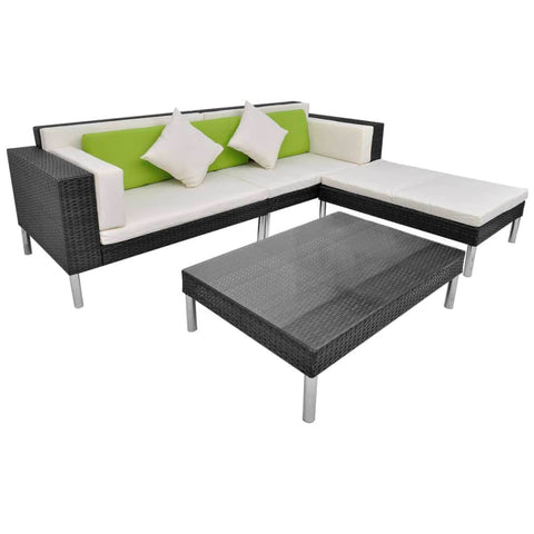 4 Piece Garden Lounge Set with Cushions Poly Rattan Black