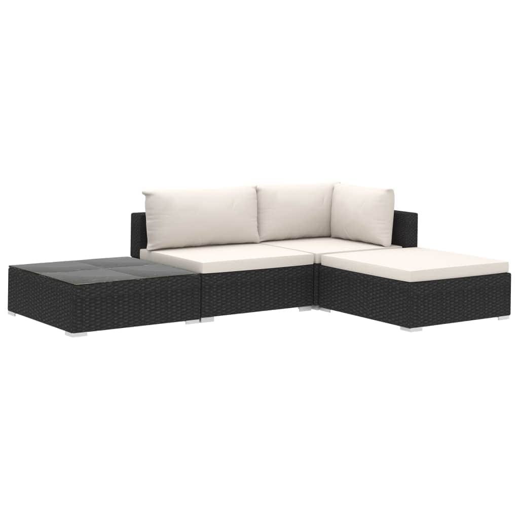 4 Piece Garden Lounge Set with Cushions Poly Rattan Black