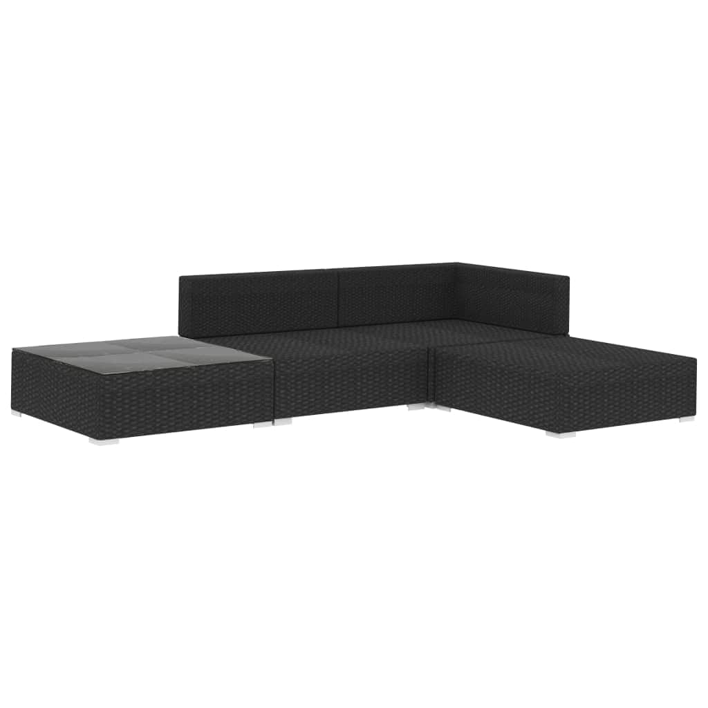 4 Piece Garden Lounge Set with Cushions Poly Rattan Black