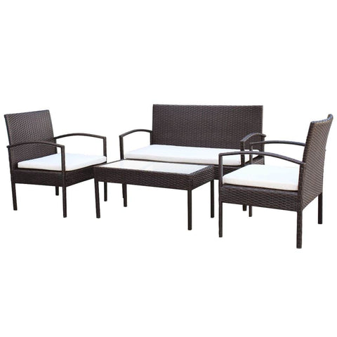 4 Piece Garden Lounge Set with Cushions Poly Rattan Brown