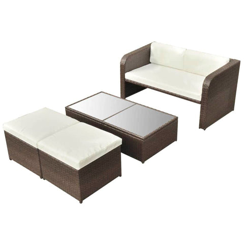 4 Piece Garden Lounge Set with Cushions Poly Rattan Brown