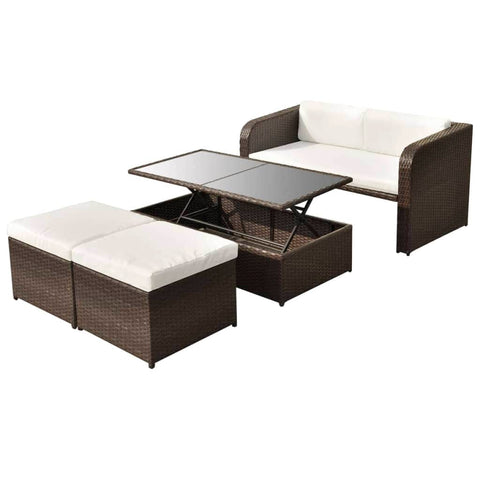 4 Piece Garden Lounge Set with Cushions Poly Rattan Brown