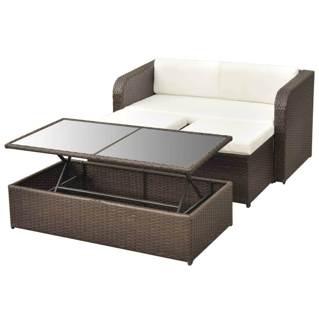 4 Piece Garden Lounge Set with Cushions Poly Rattan Brown