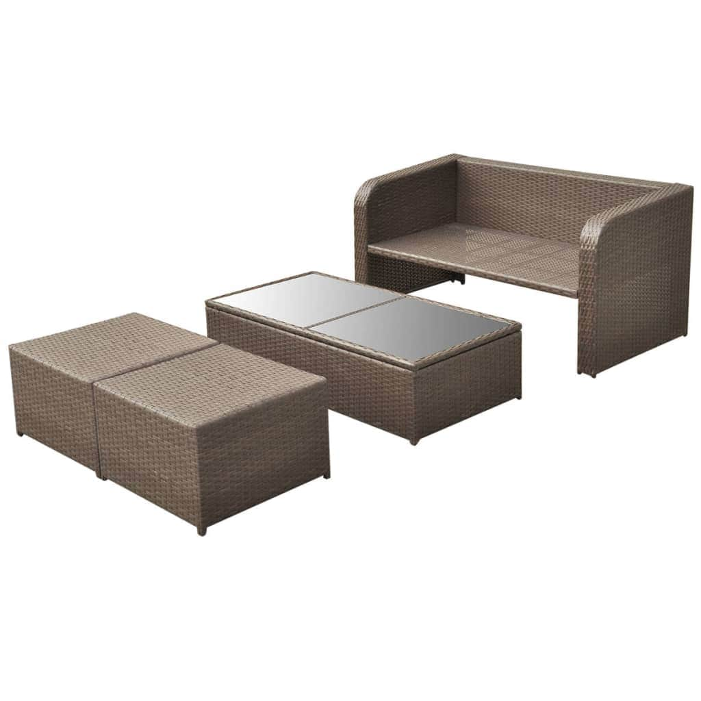 4 Piece Garden Lounge Set with Cushions Poly Rattan Brown