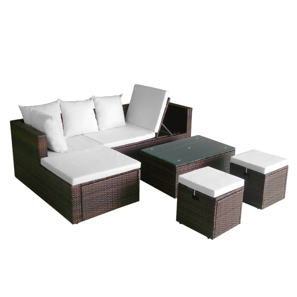 4 Piece Garden Lounge Set with Cushions Poly Rattan Brown