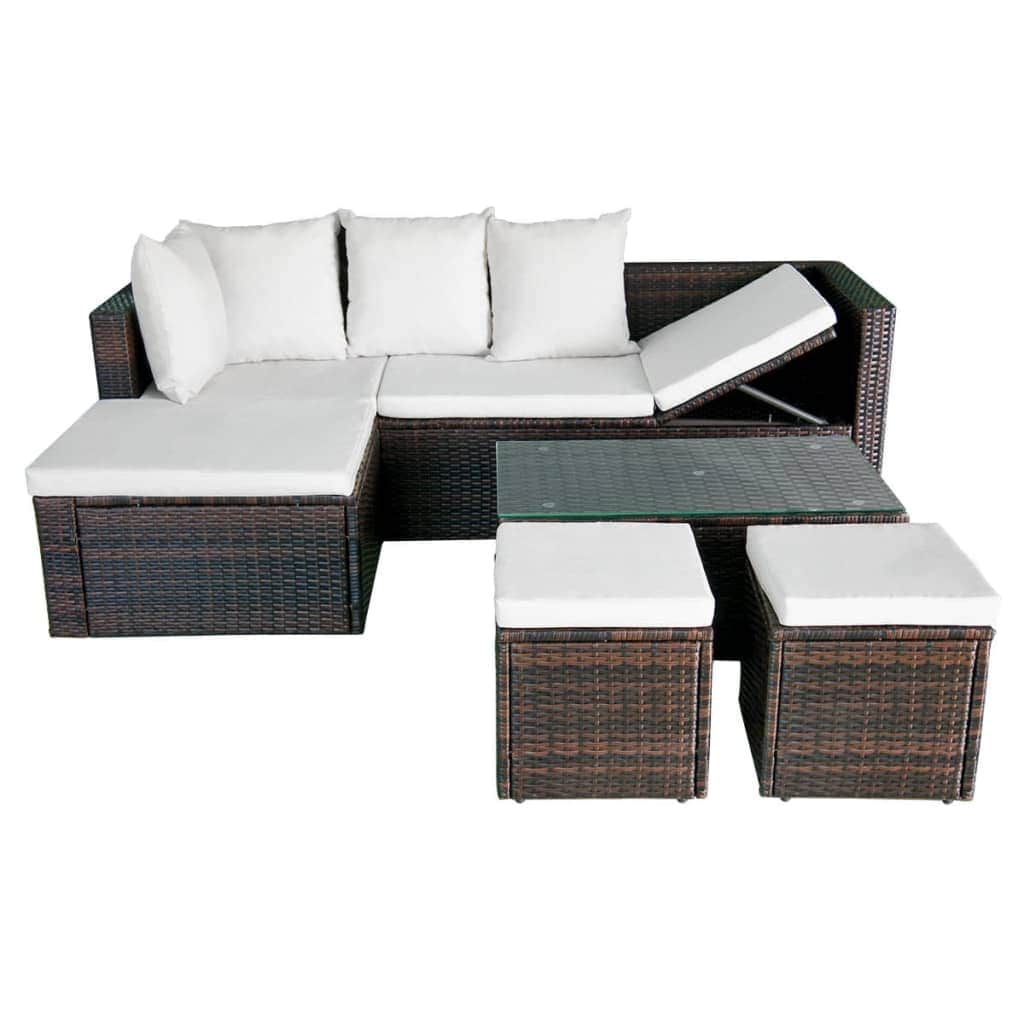 4 Piece Garden Lounge Set with Cushions Poly Rattan Brown