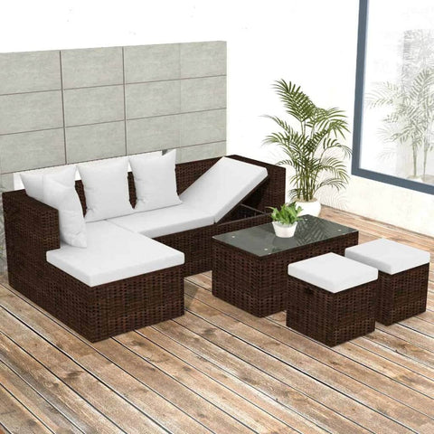 4 Piece Garden Lounge Set with Cushions Poly Rattan Brown