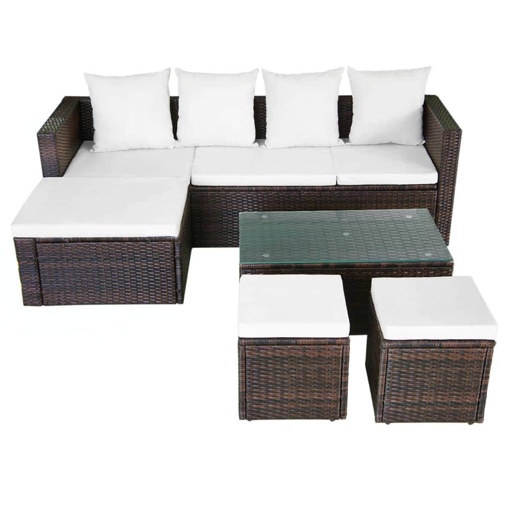 4 Piece Garden Lounge Set with Cushions Poly Rattan Brown