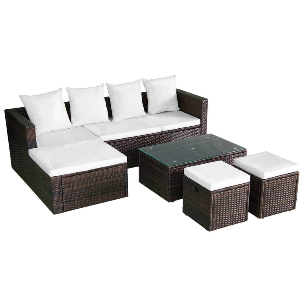 4 Piece Garden Lounge Set with Cushions Poly Rattan Brown