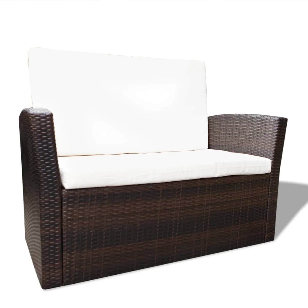 4 Piece Garden lounge set with Cushions Poly Rattan Brown