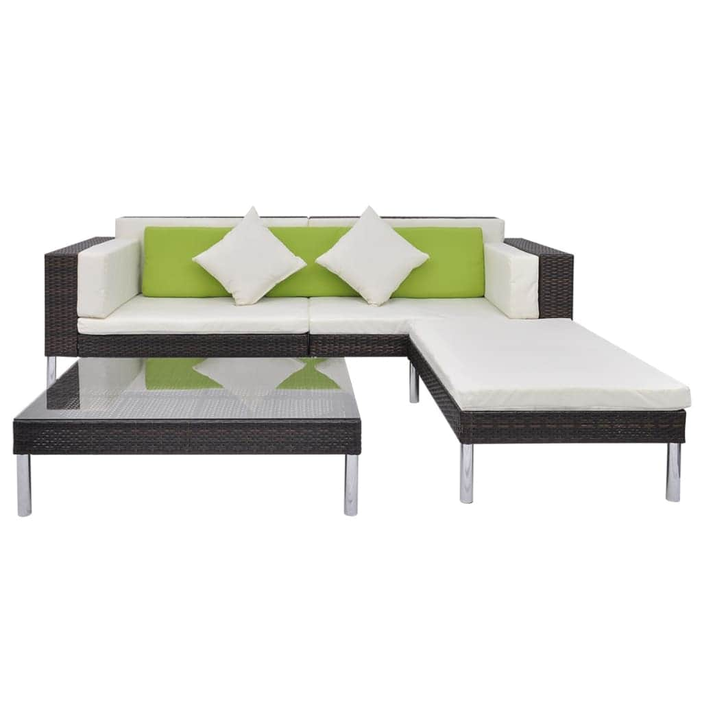 4 Piece Garden Lounge Set with Cushions Poly Rattan Brown