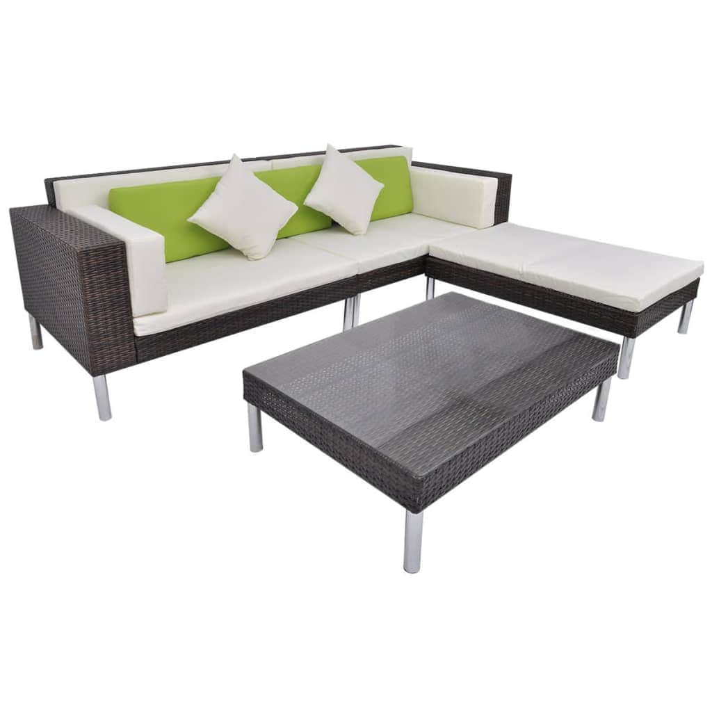 4 Piece Garden Lounge Set with Cushions Poly Rattan Brown