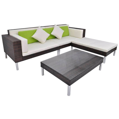 4 Piece Garden Lounge Set with Cushions Poly Rattan Brown