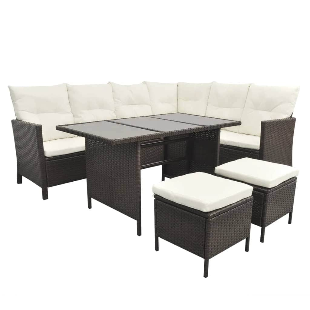 4 Piece Garden Lounge Set with Cushions Poly Rattan Brown