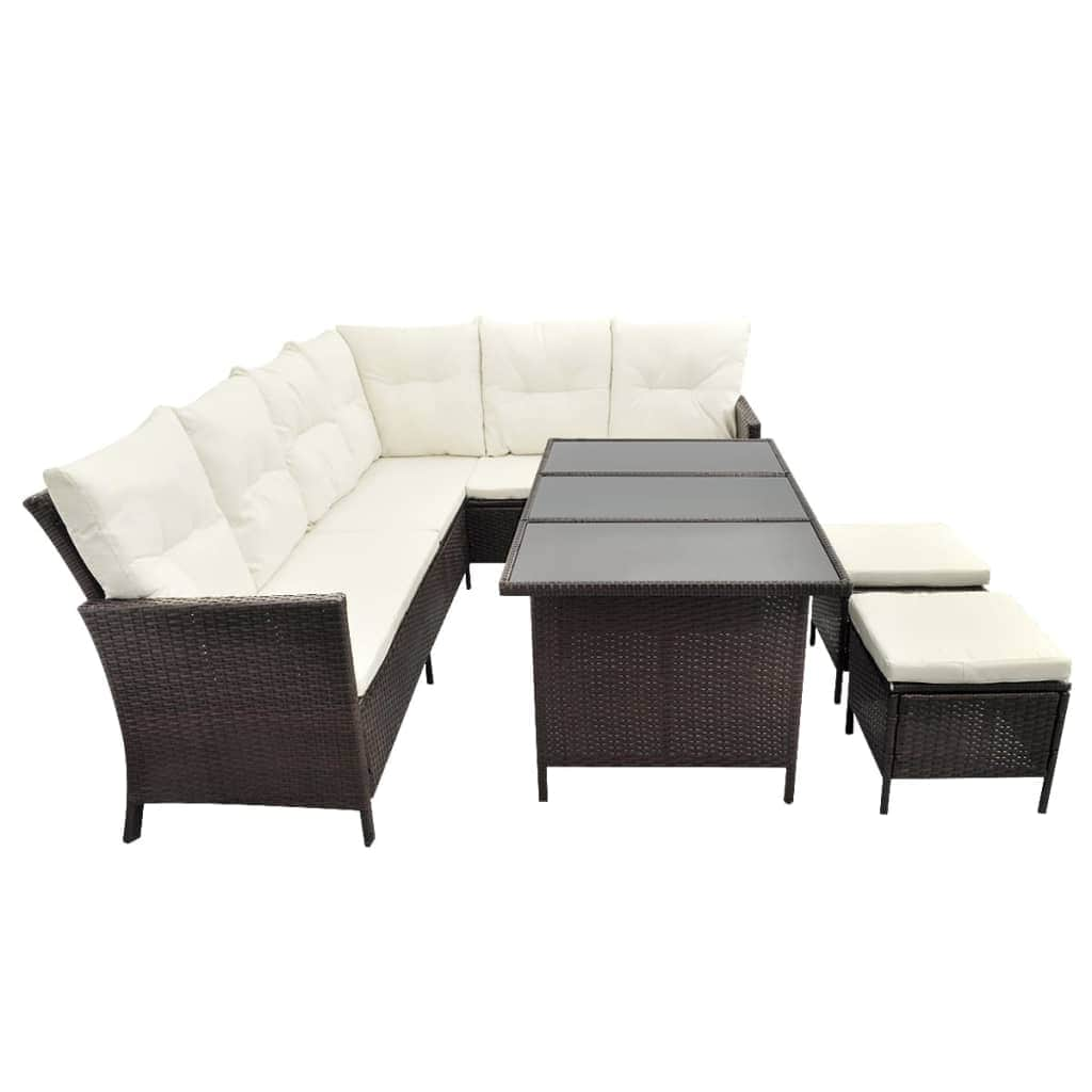 4 Piece Garden Lounge Set with Cushions Poly Rattan Brown