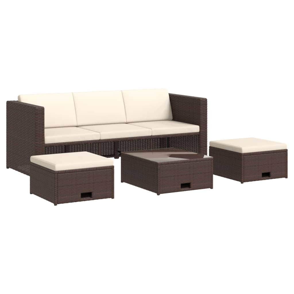 4 Piece Garden Lounge Set with Cushions Poly Rattan Brown