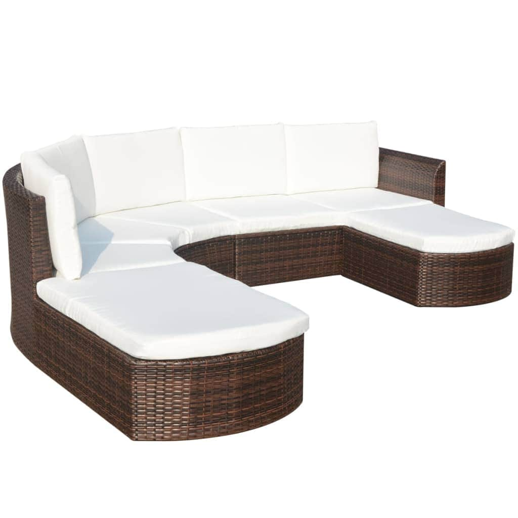 4 Piece Garden Lounge Set with Cushions Poly Rattan Brown