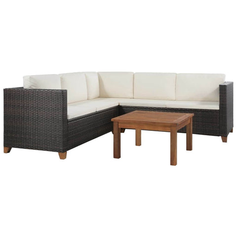 4 Piece Garden Lounge Set with Cushions Poly Rattan Brown