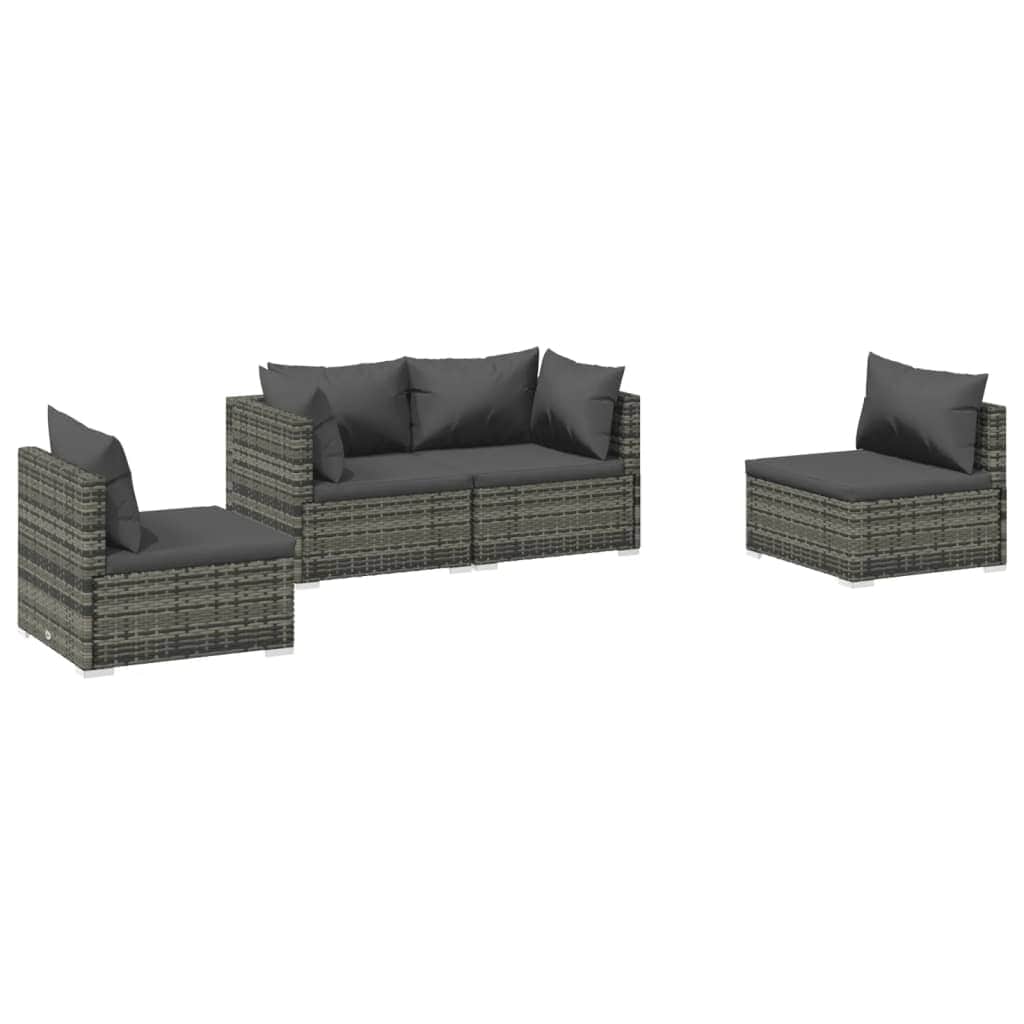 4 Piece Garden Lounge Set with Cushions Poly Rattan Grey