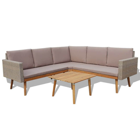 4 Piece Garden Lounge Set with Cushions Poly Rattan Grey