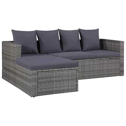 4 Piece Garden Lounge Set with Cushions Poly Rattan Grey