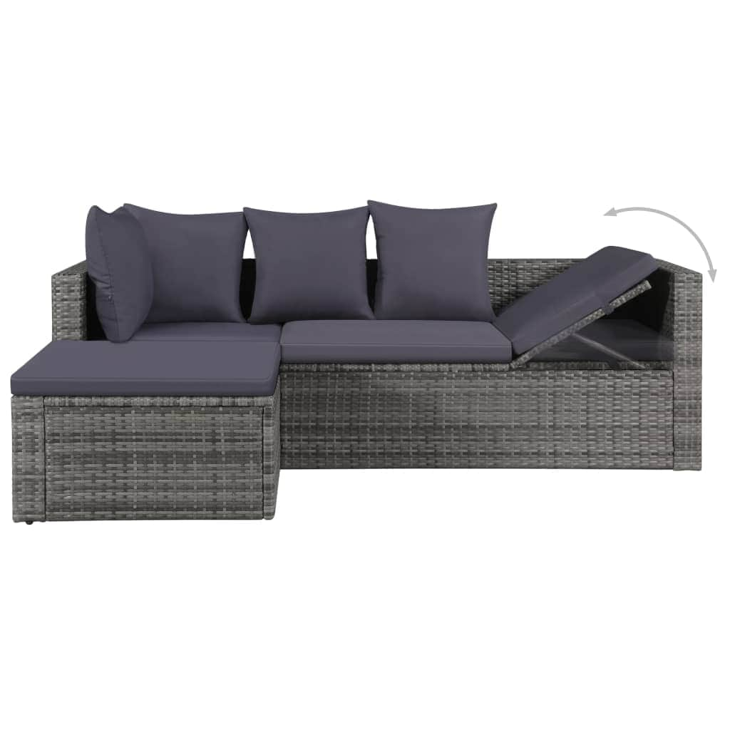 4 Piece Garden Lounge Set with Cushions Poly Rattan Grey