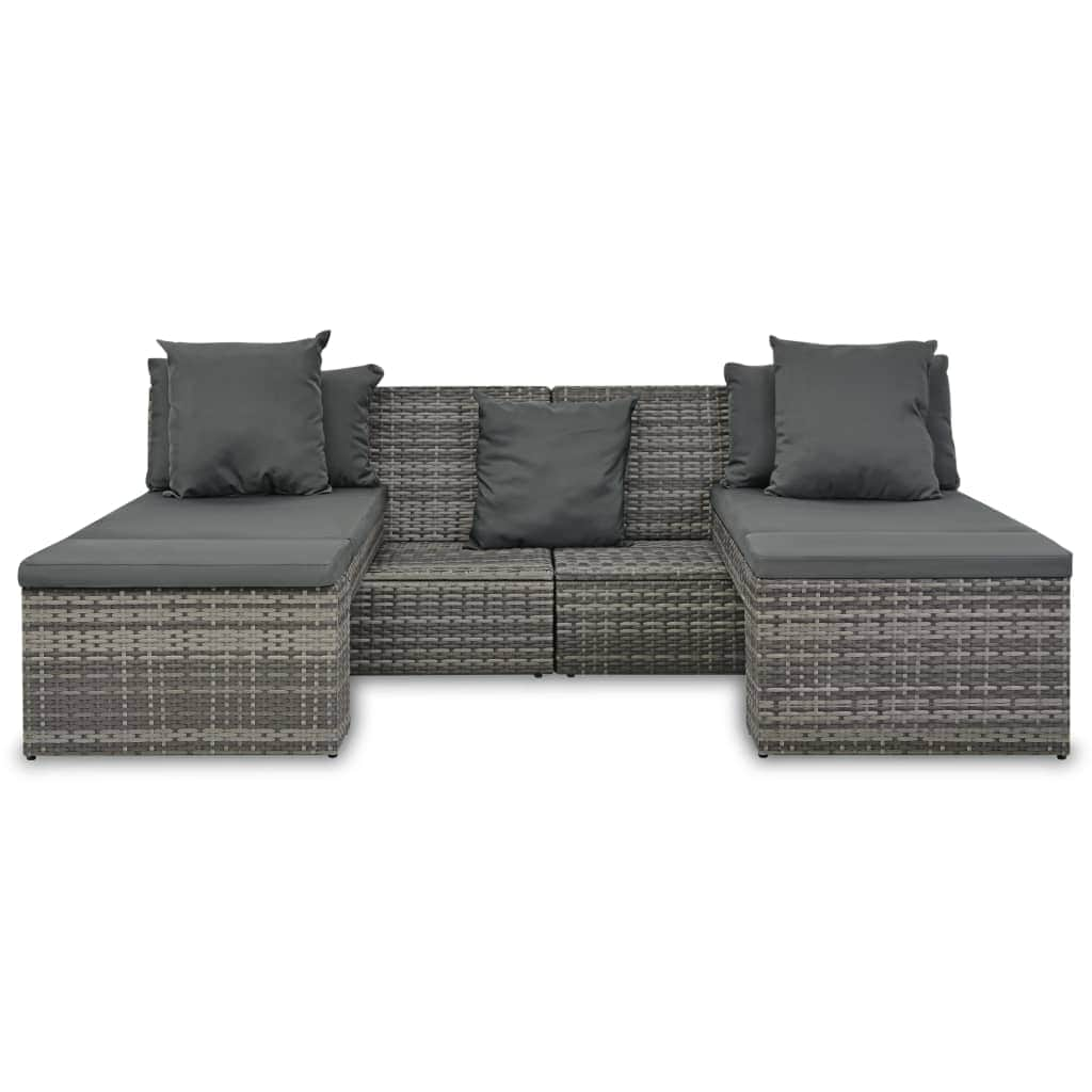 4 Piece Garden Lounge Set with Cushions Poly Rattan Grey