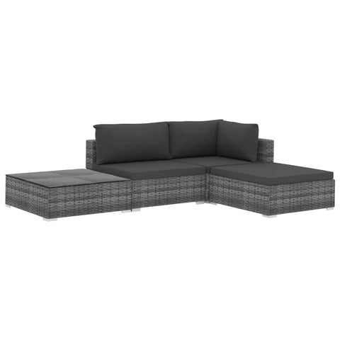 4 Piece Garden Lounge Set with Cushions Poly Rattan Grey