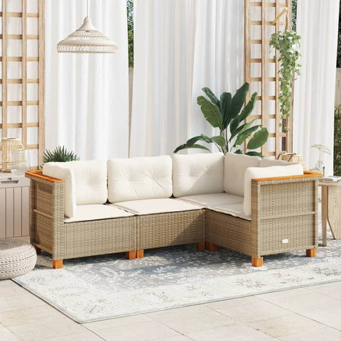 4 - Piece Garden Sofa Set with Cushions Beige Poly Rattan