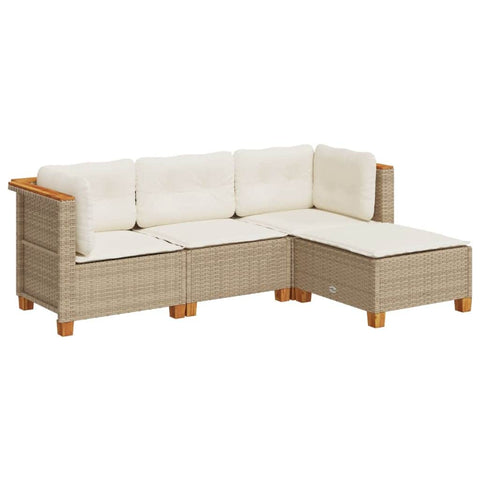 4 Piece Garden Sofa Set with Cushions Beige Poly Rattan