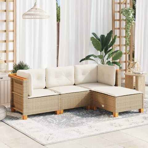 4 Piece Garden Sofa Set with Cushions Beige Poly Rattan