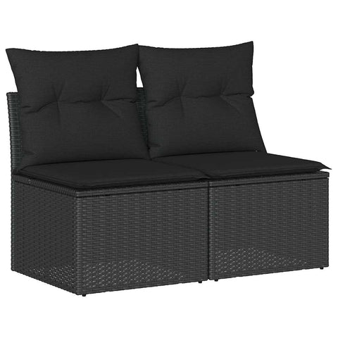 4 Piece Garden Sofa Set with Cushions Black Poly Rattan Acacia - Perfect Outdoor Comfort