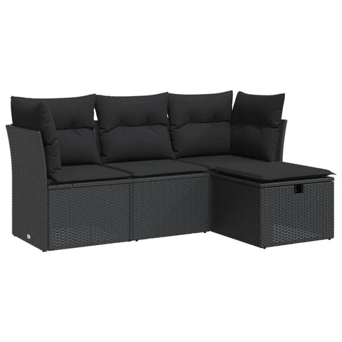 4 Piece Garden Sofa Set with Cushions Grey Poly Rattan Acacia - Durable & Chic