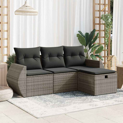 4 Piece Garden Sofa Set with Cushions Grey Poly Rattan - Elegant & Versatile